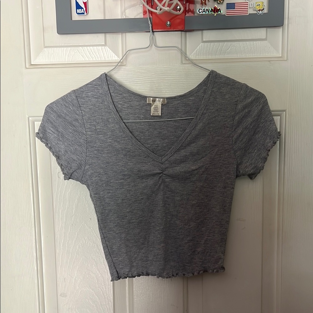 Bozzolo Gray Cap Sleeve Ruched Crop T-Shirt